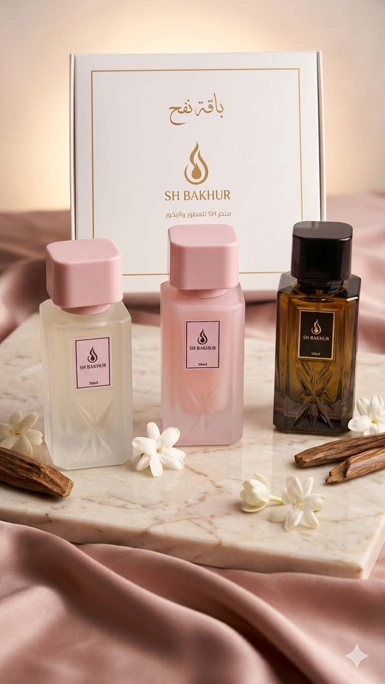 باقة عطور نفح الفاخرة (3 عطور مسك متنوعة) - مسك بودر، مسك وردي، حمض الريحان